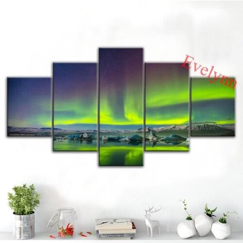 5 Pieces Aurora Borealis Natural Poster Modern Canvas Modular Pictures Wall Art Prints Home Decor Painting For Living Room Frame
