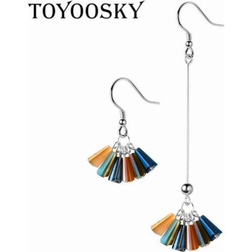 New Sweet Korean Colorful Tassel Earrings For Girl Asymmetry 925 Sterling Silver Jewelry Trendy Design