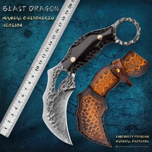 HUANGFU Damascus steel claw knife camping rescue straight knife outdoor hunting self-defense knife military knife survival knife