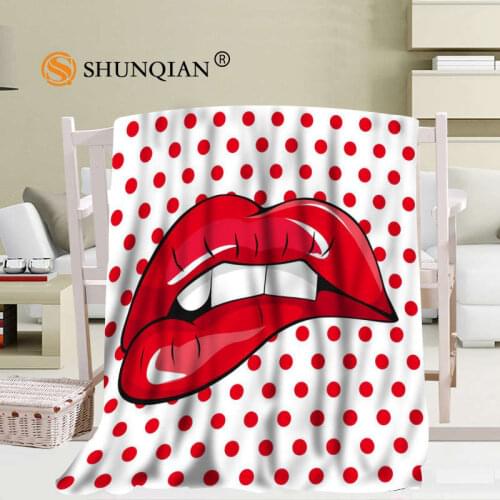 Custom Pop Art Sexy Lips Coral Blankets Travel Sofa Falafel Blankets Soft Fluffy Warm 56x80inch 50X60inch 40X50inch