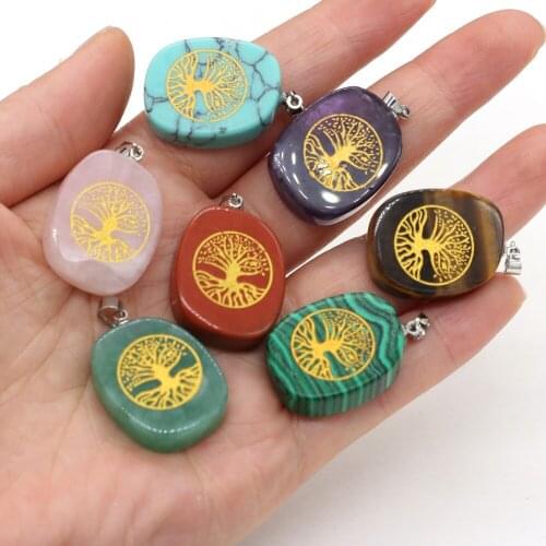 Wholesale Natural Stone Seven Chakras Reiki Healing Soul Bread Pendant DIY Necklace Earrings Jewelry Accessories Making 20x30mm