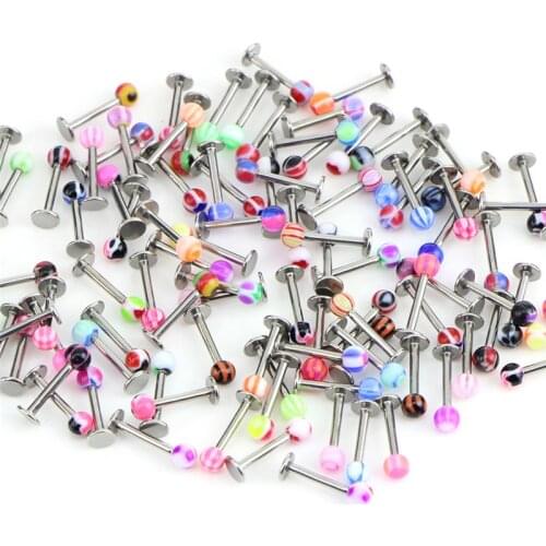 Body Piercing Jewelry Mix 10pcs/30pcs/50pcs New Color 16G Stainless Steel Ball Lip Piercing Labret Rings Wholesale