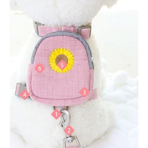 Dog Harness Cat Dog Sunflower Embroidered Chest Strap Pet Backpack Harness Traction Rope Dog Supplies