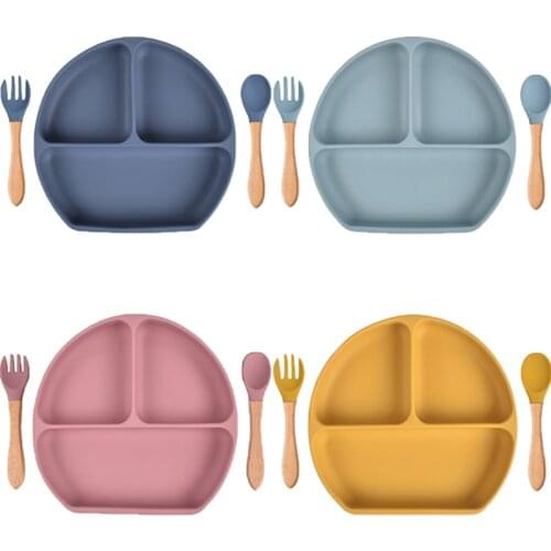 Suction Plate+Spoon+Fork Tray Baby Bowl Set Baby Feeding Bowl Set Dinnerware Set Waterproof Silicone Plates Bowls Baby Stuff