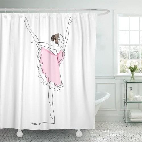 Pink Ballet Ballerina Dancer Girl Sketch Woman Shower Curtain Waterproof Polyester Fabric 72 x 78 inches Set with Hooks