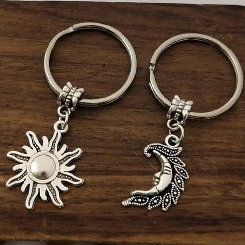 Silver Sun and Moon Keyrings, Two Keyrings, Pagan Keyrings, Friend Gift, Couple Keyrings, Couple Gifts