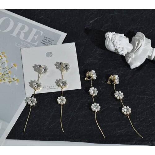 Tassel Pearl Clip On Earrings No Hole Ear Clips Ear Line Tassels Earrings Without Piercing Personality Earring Jewelry C36