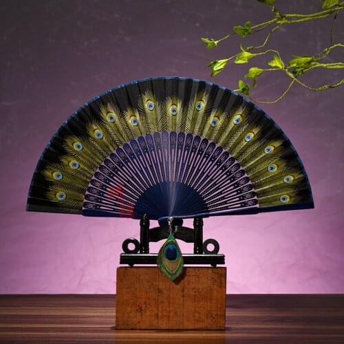 Folding Fan New Peacock Fan Chinese Style Real Silk Fan Fine Folding Fan Japanese Style Fan hand fan feather fan silk