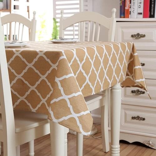 Modern Rectangular Tablecloth Geometry Rhombus Cotton Linen Khaki Table cloth Washable Tea Table Fabric