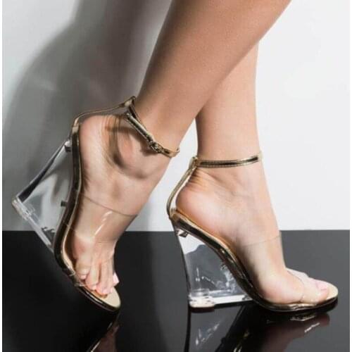STAN SHARK 2019 New Transparent Heels Shoes Woman Summer PVC Clear Heels Women Sandals Ankle Strap High Heels Shoes Plus Size