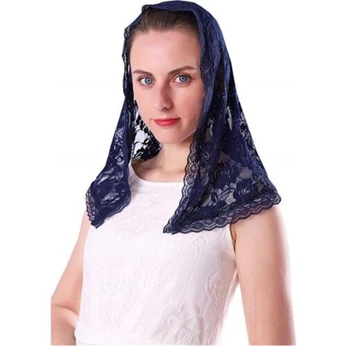 Navy Blue Lace Veil Mantilla for Church Catholic Latin Mass HeadCovering Vela mantilla negra Voile Dentelle Vela negra Mantilla