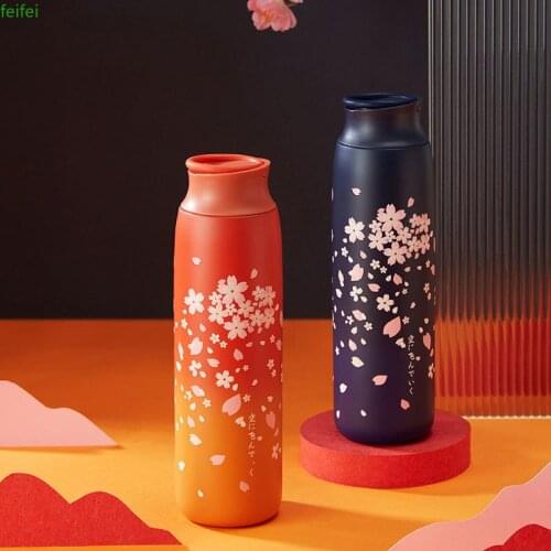 Japanese Style Sakura Thermos Bottle Portable Travel Coffee Mug Insulated Cup 304 Stainless Steel Thermos Vacuum Flask Gifts