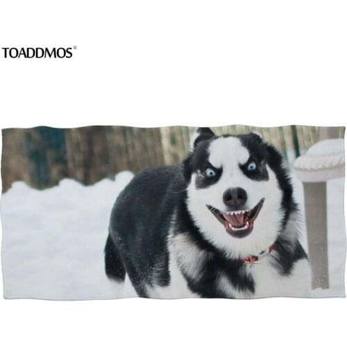 TOADDMOS Funny Siberian Husky Design Bath Towel Premium Washcloth Facecloth Hair Quick Dry Towel Soft Beach Towel toalla playa