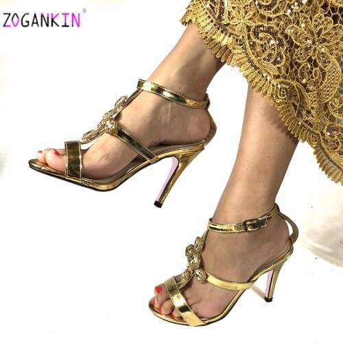 High Quality Slingbacks African European and American Style in Gold Color Sandals For Party 2019 New Design Italian Wedding Shoe