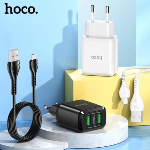 Hoco 18W Dual USB Charger Fast Charging QC3.0 EU Plug For iPhone 11 12 Pro Max Mobile Phone Chargers Adapter For Samsung Xiaomi