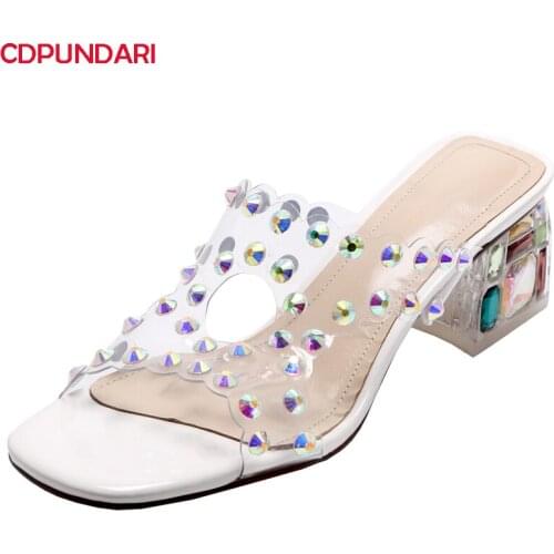Fashion Rhinestone Transparent PVC Peep Toe High Heels Sandals Women Summer Casual Shoes Sandales Femmes 2021 Sandalias Mujer