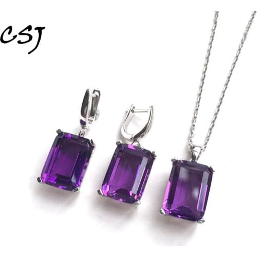 CSJ Natural Amethyst Jewelry Sets 925 Sterling Silver Gemstone Fine Jewelry For Women Lady Wedding Engagment Party Gift Box Sets