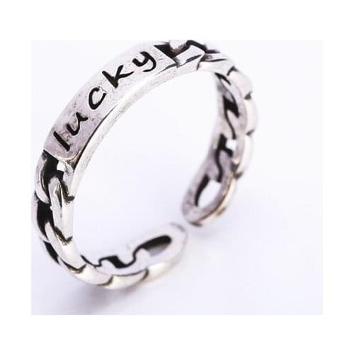 Ring For Women Females Jewelry Accessory Gift Silver-Plated Resizable Design Vintage Retro Ring Open Circle Link Interlock Lucky