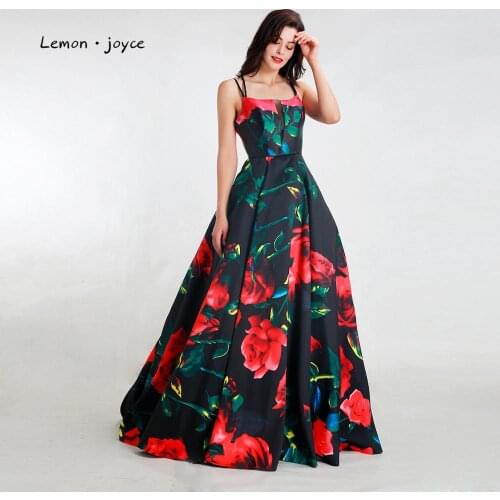 Lemon joyce Elegant Prom Dresses 2020 Sexy Backless Floral Print A-line Evening Gowns for Women Plus Size