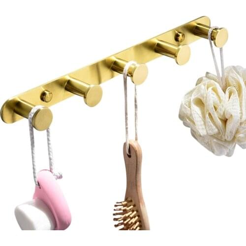 Leyden Stainless Steel Brushed Gold Coat Hook,5 Hooks Robe RackHeavy Duty Wall Mounted Modern Bathroom Accessory