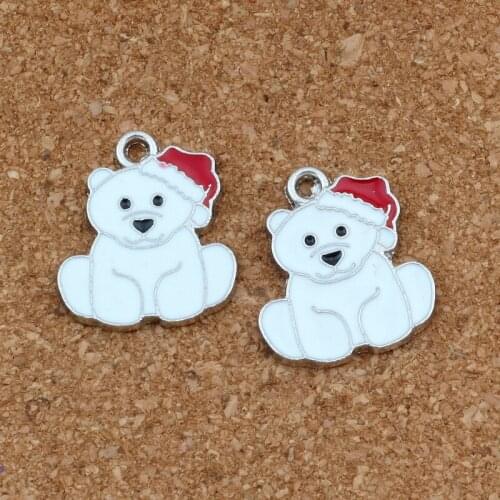 White Enamel bear Alloy charm Pendants 10Pcs/lot Fashion Jewelry DIY Fit Bracelets Necklace 21.2x 24.5mm A-521