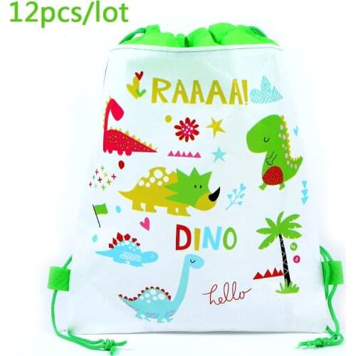 12pcs Dinosaur Theme Boys Favors Mochila Birthday Party Non-woven Fabrics Drawstring Gifts Bags Baby Shower Decoration Backpack