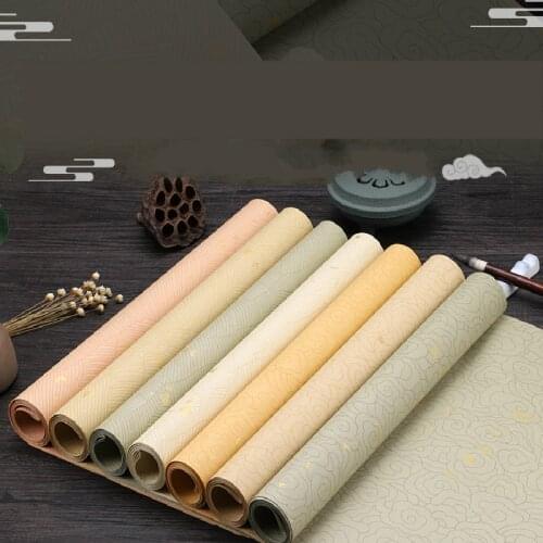 20sheets Chinese Calligraphy Fiber Rice Paper with Auspicious Cloud Pattern Brush Writing Paint Half-Ripe Xuan Paper Retro Batik