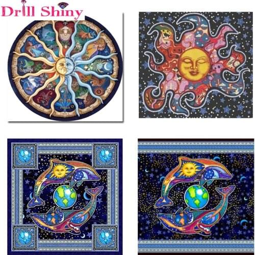 Drill Shiny 5d diy diamond embroidery colorful sun and moon mandalas full square 3d painting cross stitch artwork