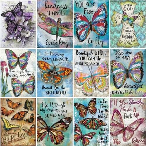 AZQSD Diamond Painting 5D Butterfly Text Diamond Embroidery Animals Mosaic Rhinestones Pictures Handicraft Home Decor Kits