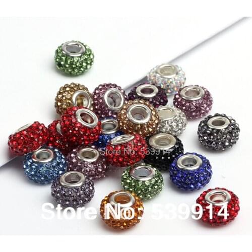 Free Shipping 14MM Multicolor New Resin Rhinestone Beads Silver Plated Core Crystal Loose Beads 20pcs/lot