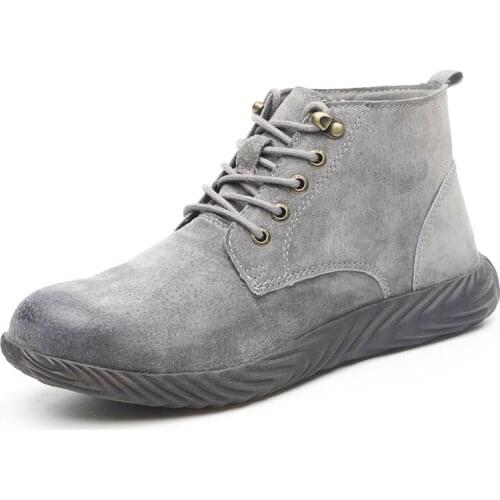 Mens Protective Safety Boots, Anti-Smash And Anti-Puncture Khaki Suede Leather Breathable Non-Slip Low-Top Safety Shoes 2021