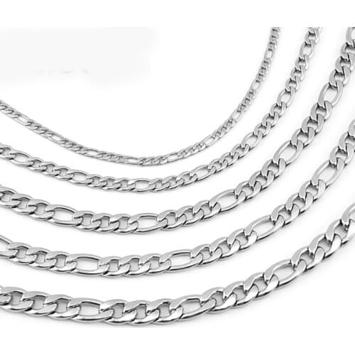 Width 3mm Stainless Steel Figaro Chain High Quality Link Necklace Chain Stainless Steel Men Jewelry Wholesale 5PCS