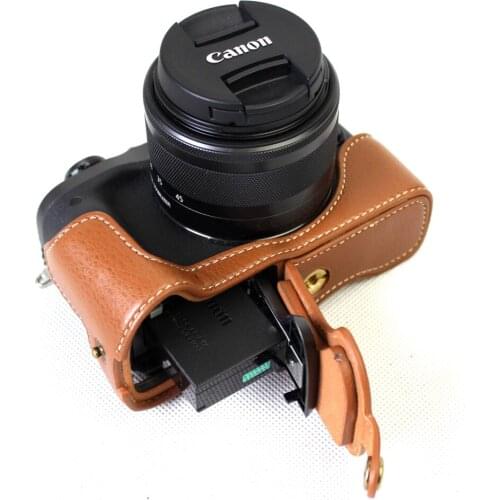 Black/Brown/Coffee PU Genuine Leather Half Camera Bag Case Cover For Canon EOS M6 With Storage Bag Bottom Opening Case