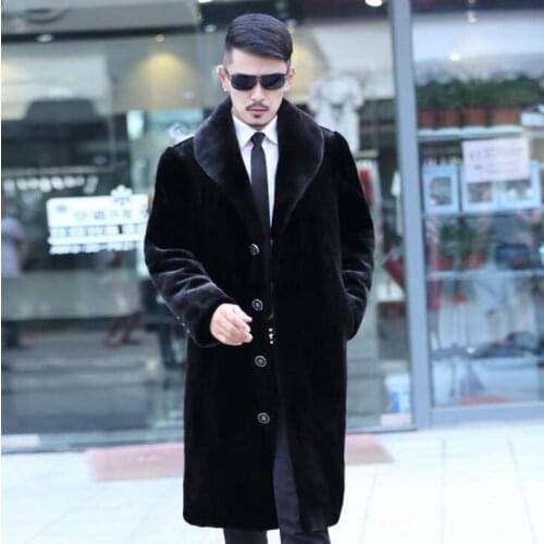 Long faux mink fur leather jacket mens warm fur leather coat men loose jackets winter autumn thicken jaqueta de couro black