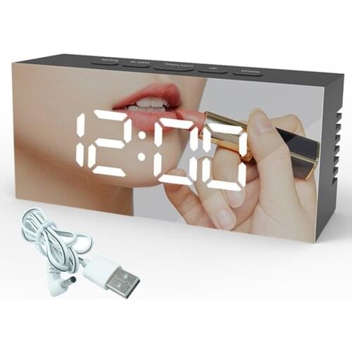 LED Mirror Alarm Clock Digital Snooze Table Clock Wake Up Light Electronic Large Time Temperature Display Home Decoration Clock