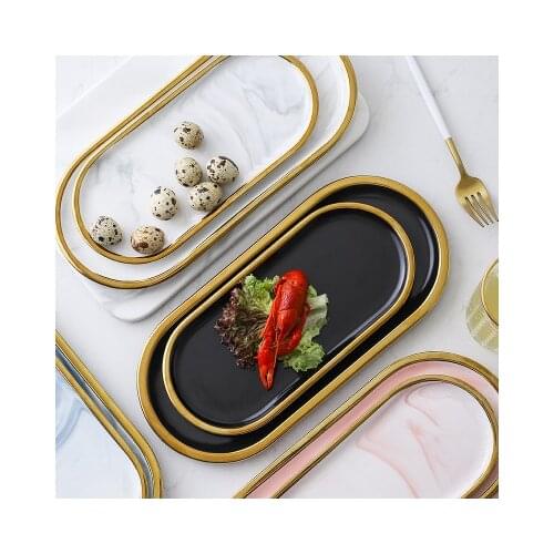 European Golden Strokes Ceramic Plates Dish Decorative Food Plate Jewelry Porcelain Trays Rings Bracelets Holder Creative Gift