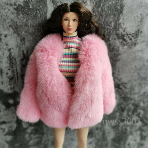 1:6 Scale Figure Pink Fur Coat Model for 12" Female Toy Action Figure