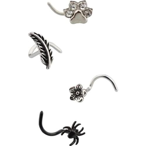 1PC Spider Flower Feather Toe Nose Rings Stainless Steel Nose Piercing Nail Women Piercings Jewelry Punk Nose Ring Stud Piercing