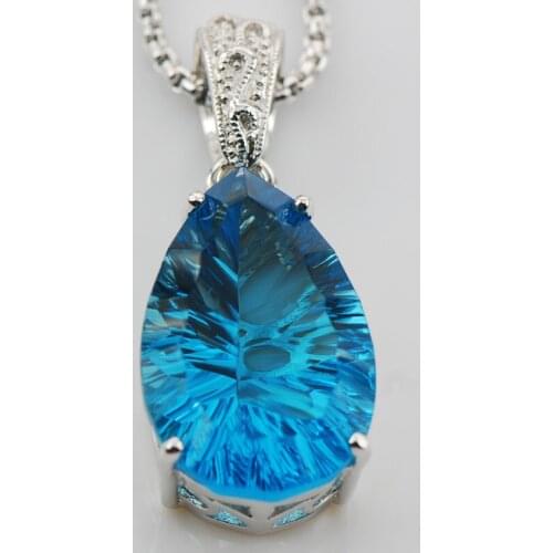 Huge Concave Cut Blue Crystal Zircon925 Sterling Silver Pendant TE563