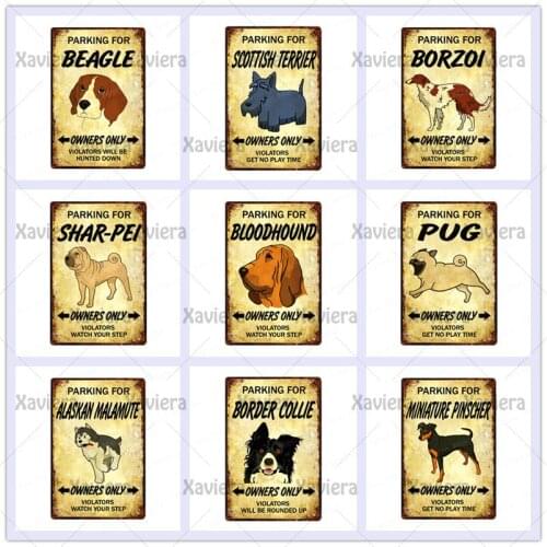 Pet Dog Metal Tin Sign Beagle Husky Art Poster Wall Stickers Home Decor Pet Shop Bar Cafe Sharpei Brittany Metal Plate Retro Vin