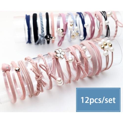 Fashion 12/pcs Elastic Hair Band Women Elegant Pearl Elastic Hair Bands Ponytail Holder Rubber Bands Girls Hair Accessories