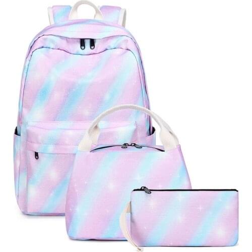 Fashion Backpack Canvas Women Backpack Anti-theft Shoulder Bag New School Bag For Teenager Girls Three-piece suit rainbow