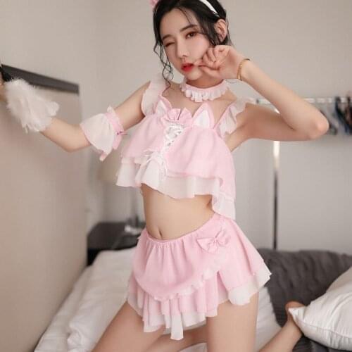 2020 New Sexy three-point cute maid outfit apron cat girl uniform backless suit see-through sexy lingerie