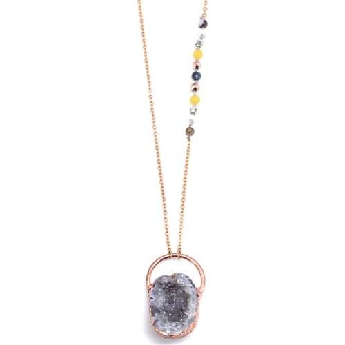 Plating Natural Druzy Pendant Necklace Dropship Necklace Wholesale