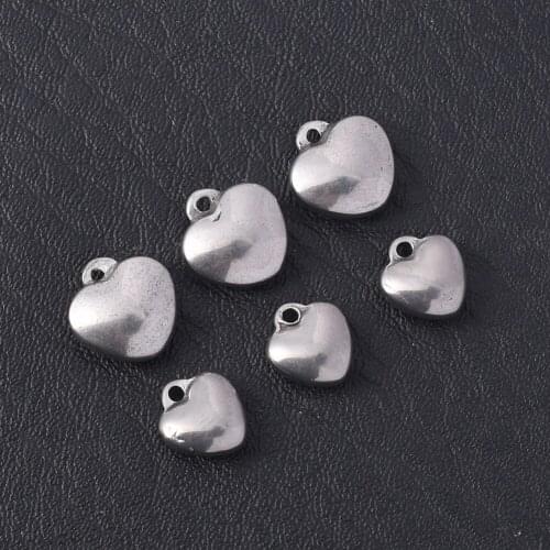 5-10Pcs/Lot 8 10mm 304 Stainless Steel Heart Shape Charms For Jewelry Making Supplies Necklace Bracelet Pendant DIY Accessories