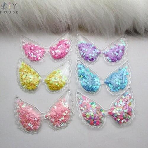 2-10Pcs Transparent Bling bling Cute Angel Wings Flowing Patches Appliques DIY Craft Supplies Kids Hair Pin Accessories Material