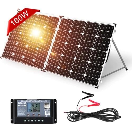 Dokio 160W(2PCS x 80W )Foldable Solar Panel 18V+5V 2A USB 10A 12V/24V Controller Panel Solar Easy to Carry Cell/System Charger