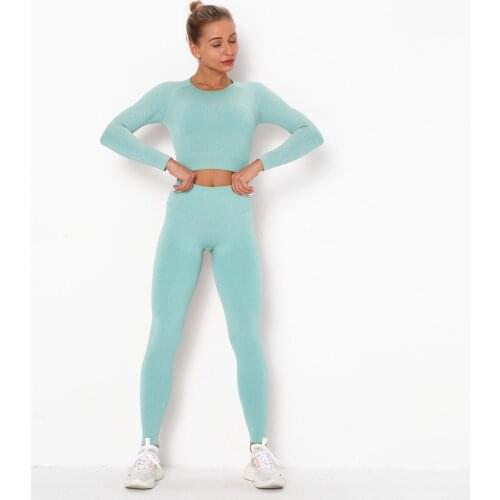 Seamless Long-sleeved Sports Sets Hip-lifting Fitness Clothing Tight Leggings Sport Wear For Women Gym High Waist Yoga Jumpsuit
