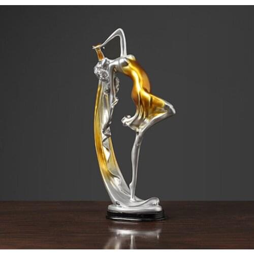 Golden Dancing Girl Character Model Statue Creative Living Room Decoration Wine Cabinet Ornaments Figurine Resin Craft Supplies