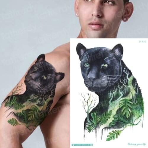 Waterproof temporary sleeve tattoo tribal designs leopard tiger tattoo king animals temporary tattoo sticker men shoulder tattoo